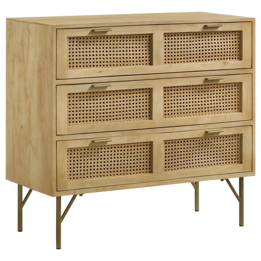 CoasterEssence - Zamora - 3-Drawer Accent Cabinet - Natural And Antique Brass - 5th Avenue Furniture