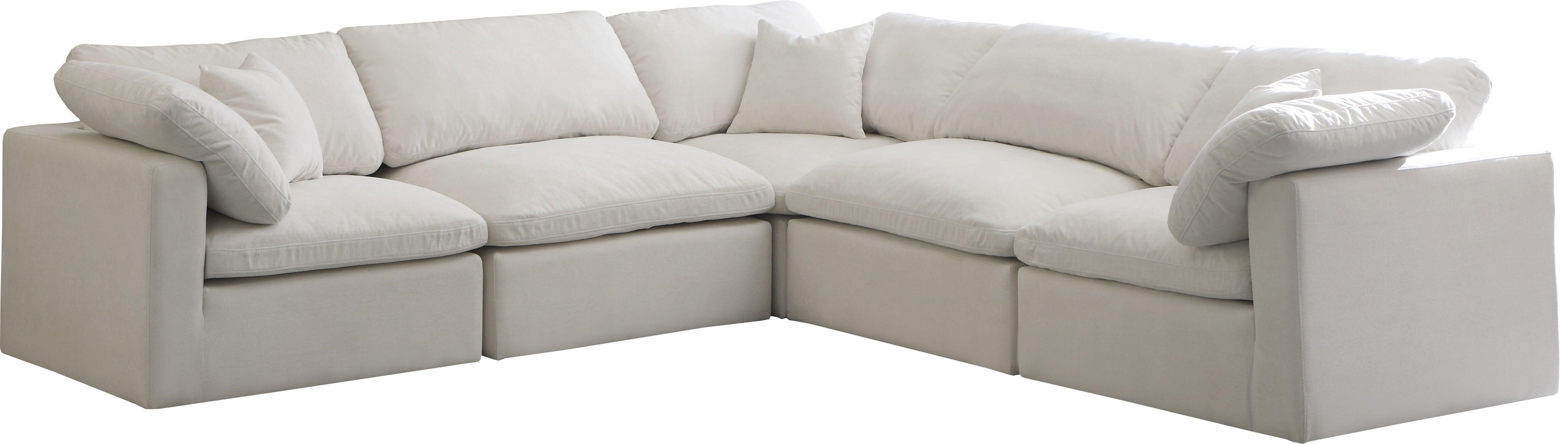 Meridian Furniture - Plush - Velvet Standart Comfort 5 Piece Modular Sectional - Cream - 5th Avenue Furniture