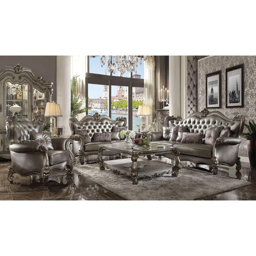 ACME - Versailles - Chair - Silver PU & Antique Platinum - 5th Avenue Furniture