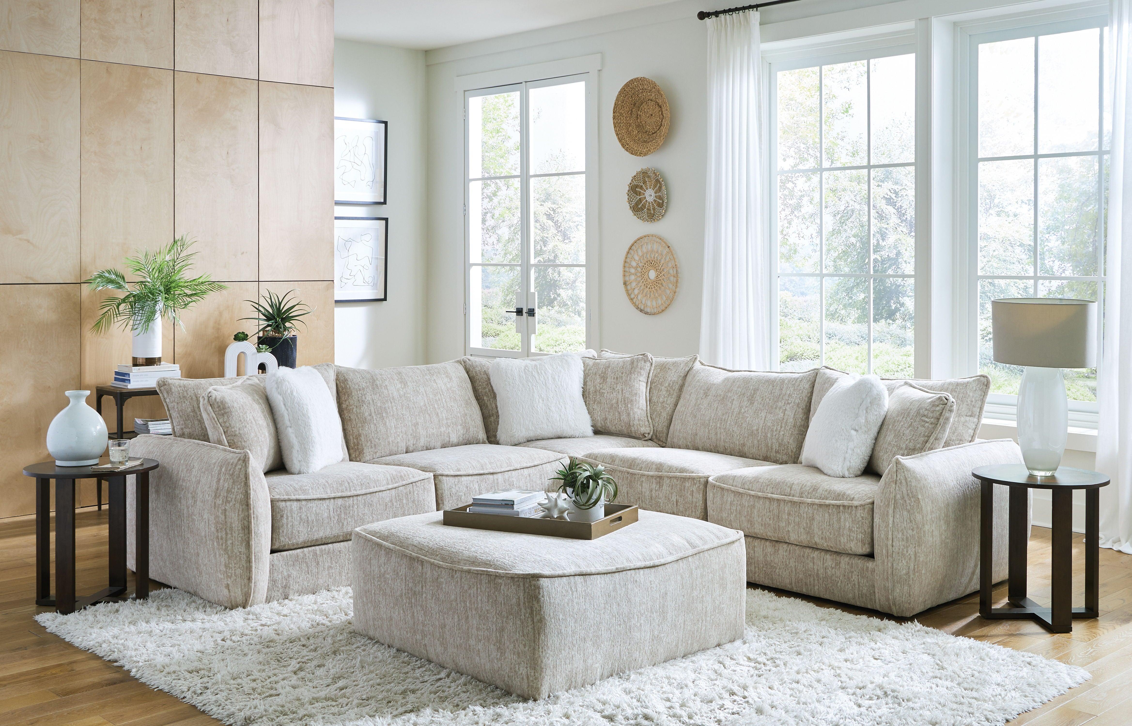 Jackson - Bucktown - 3 Piece Sectional With Extra Thick Cuddler Seat Cushions And Cocktail Ottoman - Parchment - 5th Avenue Furniture