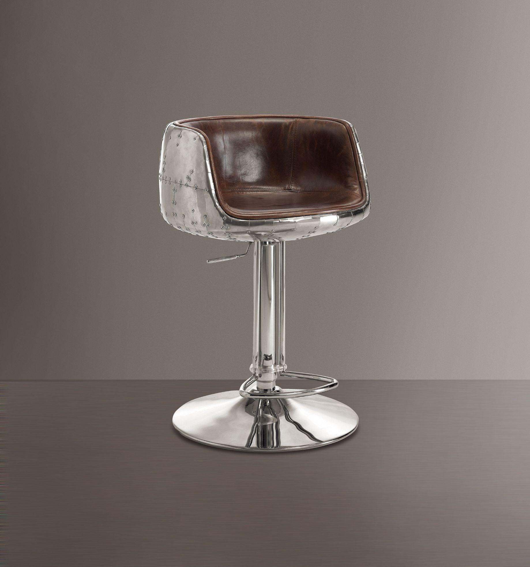 ACME - Brancaster - Stool - Vintage Brown Top Grain Leather & Aluminum - 41" - 5th Avenue Furniture