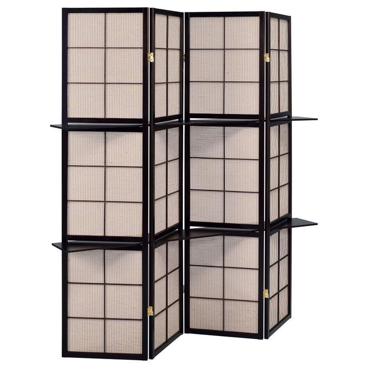 CoasterEveryday - Iggy - 4-Panel Folding Screen With Removable Shelves Tan And - Cappuccino - 5th Avenue Furniture