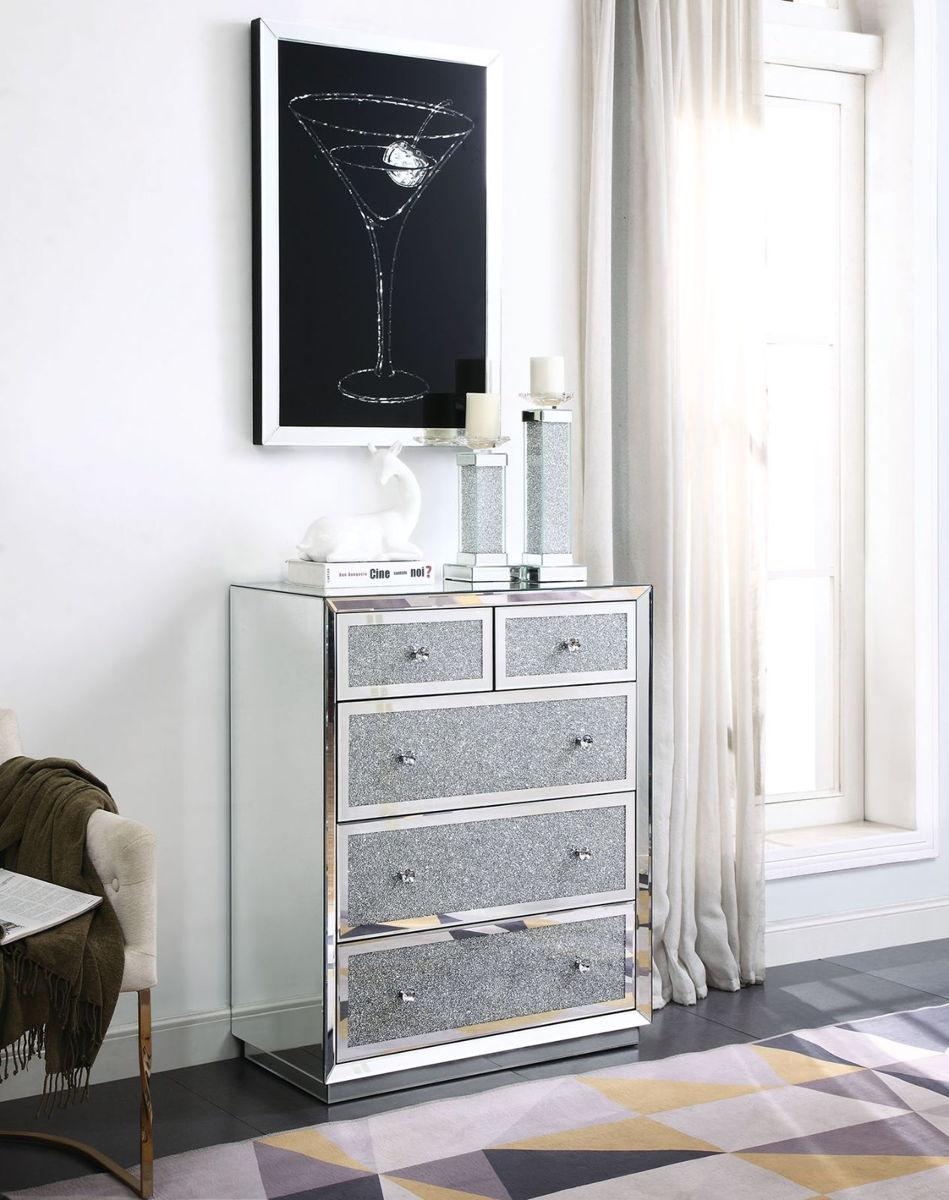 ACME - Rekha - Chest - Mirrored & Faux Crystals - 5th Avenue Furniture