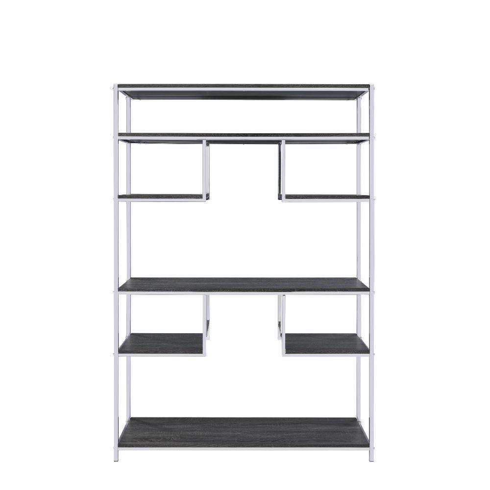 ACME - Vonara - Bookshelf - Rustic Gray Oak & Chrome - 5th Avenue Furniture