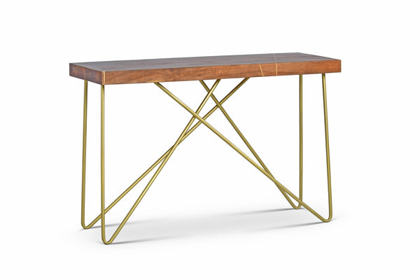 Steve Silver Furniture - Walter - Brass Inlay Sofa Table - Brown - 5th Avenue Furniture