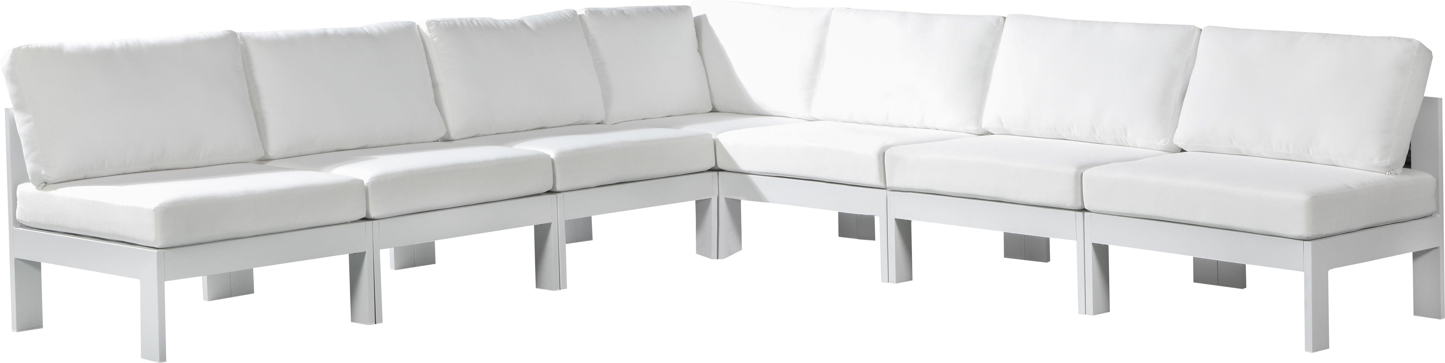 Meridian Furniture - Nizuc - Outdoor Patio Modular Sectional 7 Piece - White - Metal - Modern & Contemporary - 5th Avenue Furniture