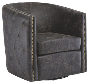 Ashley Furniture - Brentlow - Distressed Black - Swivel Chair - 5th Avenue Furniture