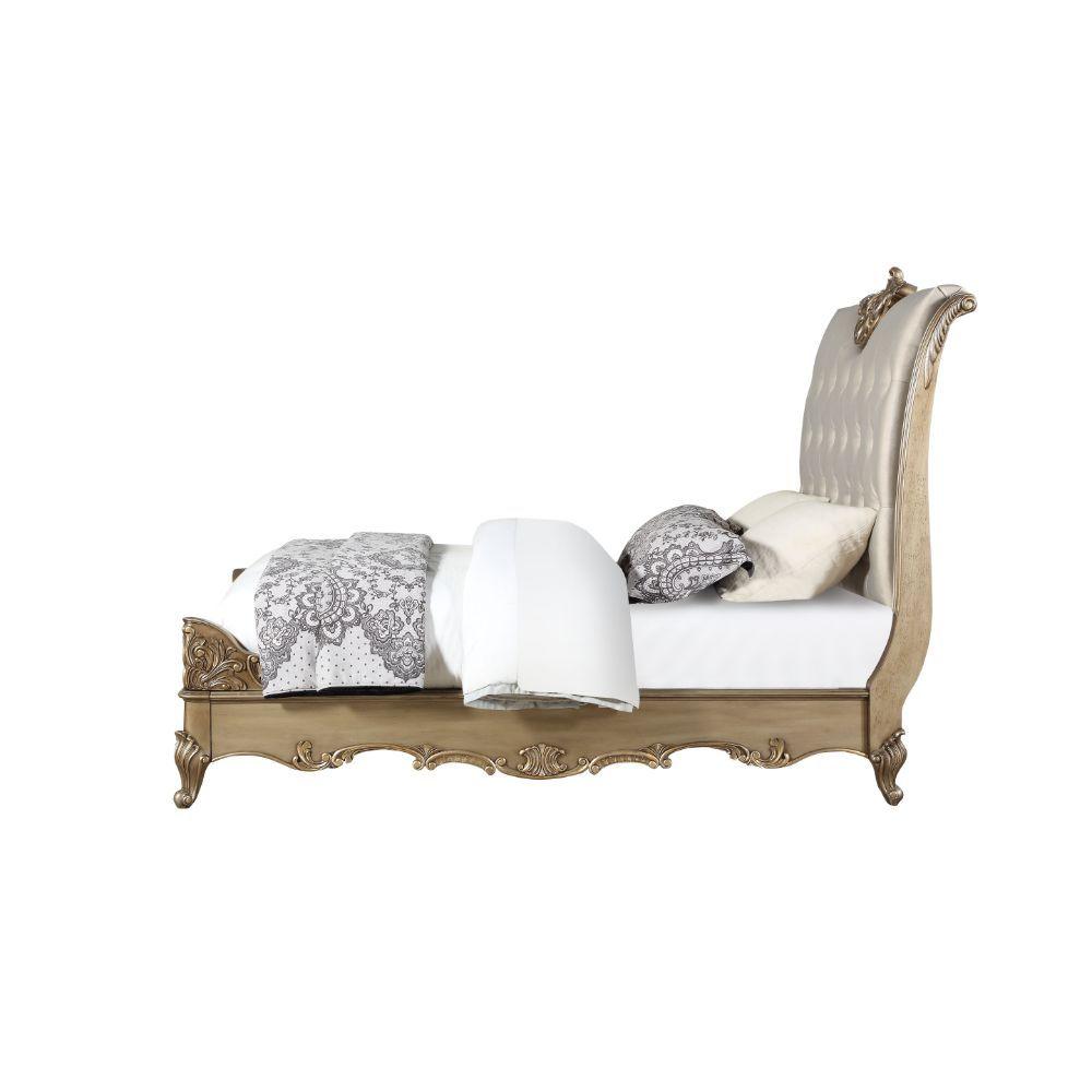 ACME - Orianne - California King Bed - Champagne PU & Antique Gold - 5th Avenue Furniture