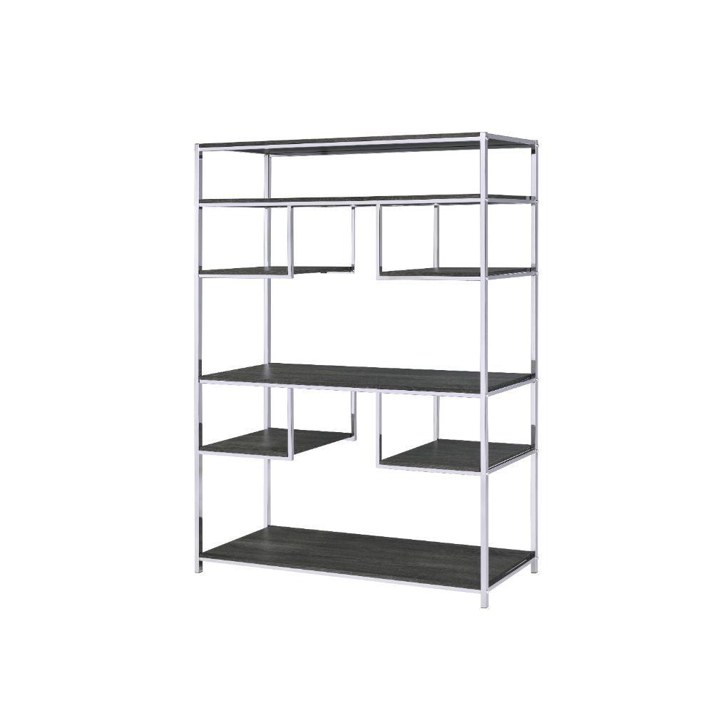 ACME - Vonara - Bookshelf - Rustic Gray Oak & Chrome - 5th Avenue Furniture