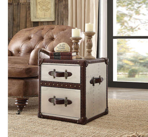 ACME - Aberdeen - End Table - Vintage Dark Brown Top Grain Leather & Aluminum - 5th Avenue Furniture