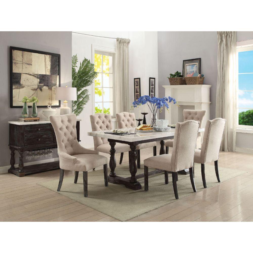 ACME - Gerardo - Dining Table - White Marble & Weathered Espresso - 31" - 5th Avenue Furniture