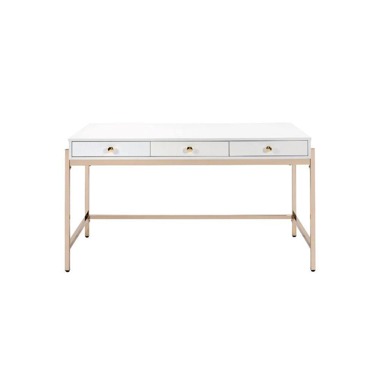 ACME - Ottey - Desk - White High Gloss & Gold - 31" - 5th Avenue Furniture