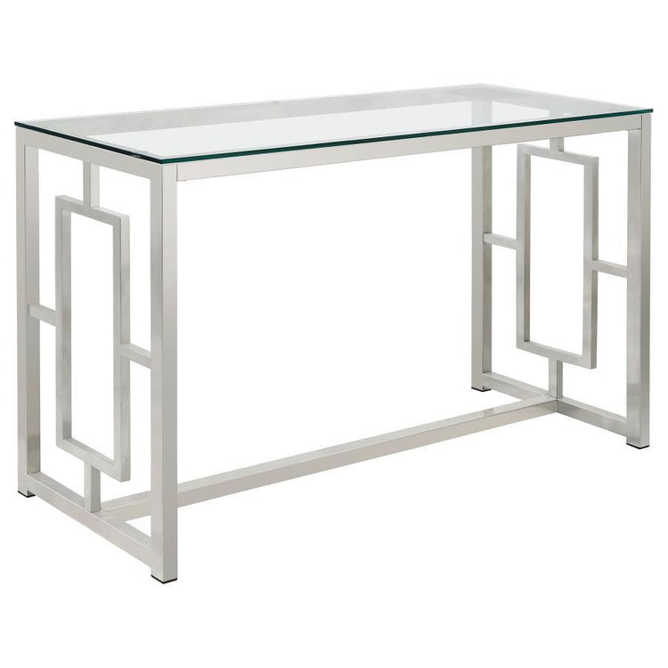 CoasterEssence - Merced - Rectangle Glass Top Sofa Table - Nickel - 5th Avenue Furniture