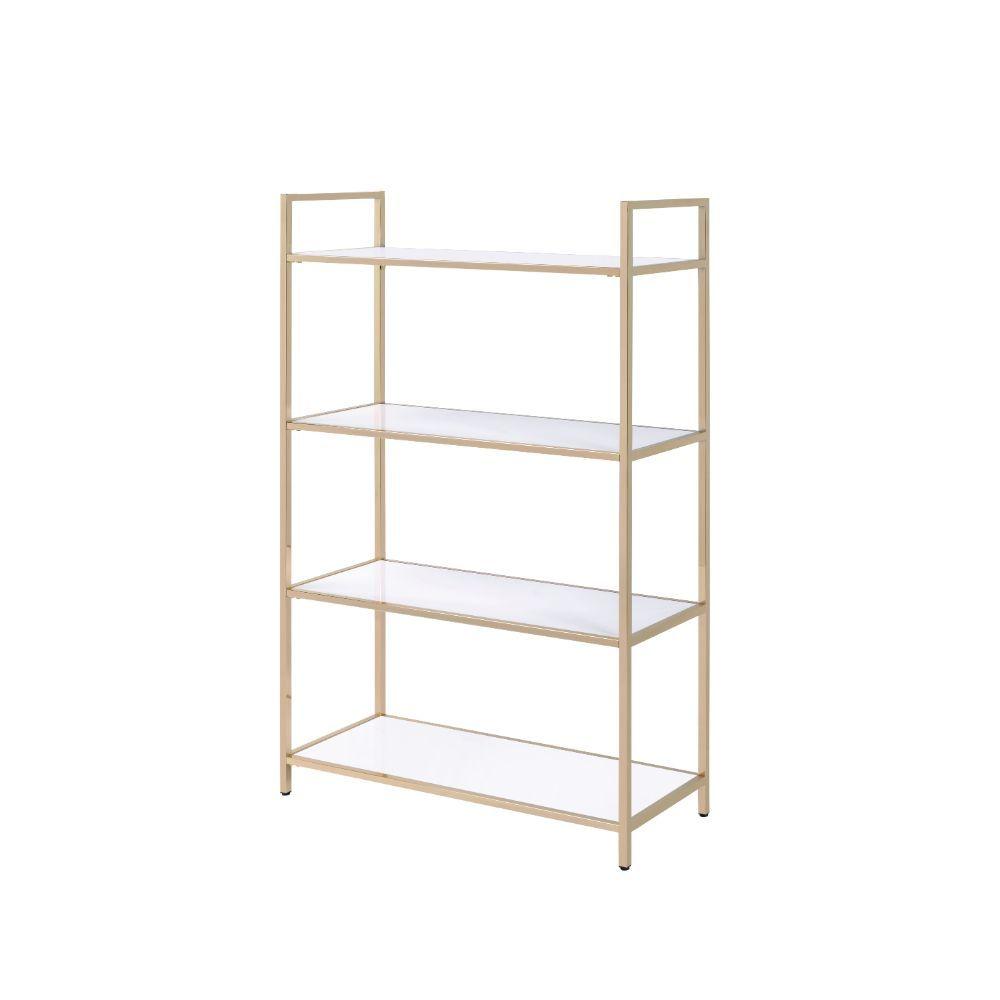 ACME - Ottey - Bookshelf - White High Gloss & Gold - 5th Avenue Furniture