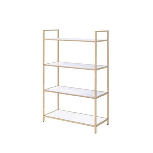ACME - Ottey - Bookshelf - White High Gloss & Gold - 5th Avenue Furniture