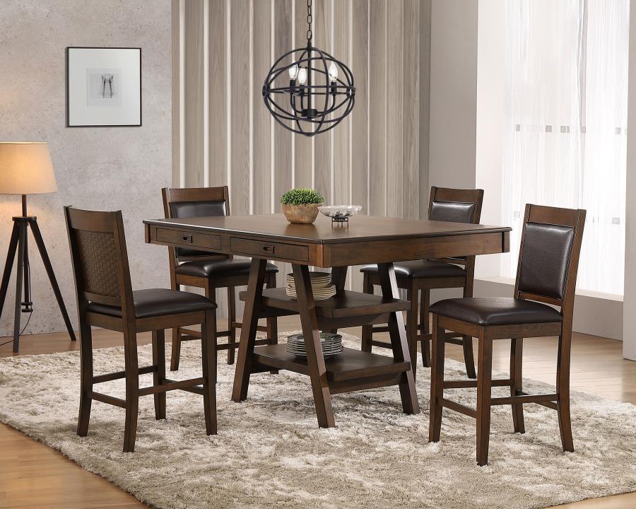 CoasterEssence - Dewey - 5 Piece Rectangular Dining Set - Brown And Walnut - 5th Avenue Furniture