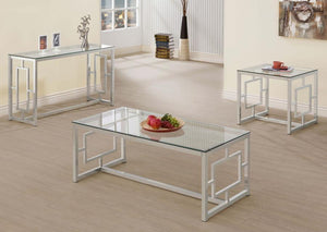 CoasterEssence - Merced - Rectangle Glass Top Coffee Table - Nickel - 5th Avenue Furniture