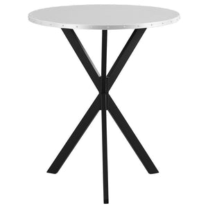 CoasterEssence - Kenzo - Round Metal Top Bar Table - Silver And Sandy Black - 5th Avenue Furniture