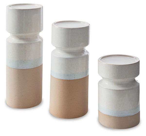 Signature Design by Ashley® - Hurston - Ivory / Brown - Candle Holder Set (Set of 3) - 5th Avenue Furniture