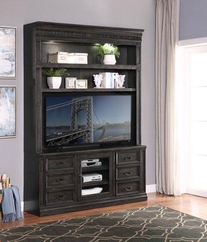 Parker House Furniture - Washington Heights - 66 In. TV Console With Hutch - Washed Charcoal - 5th Avenue Furniture