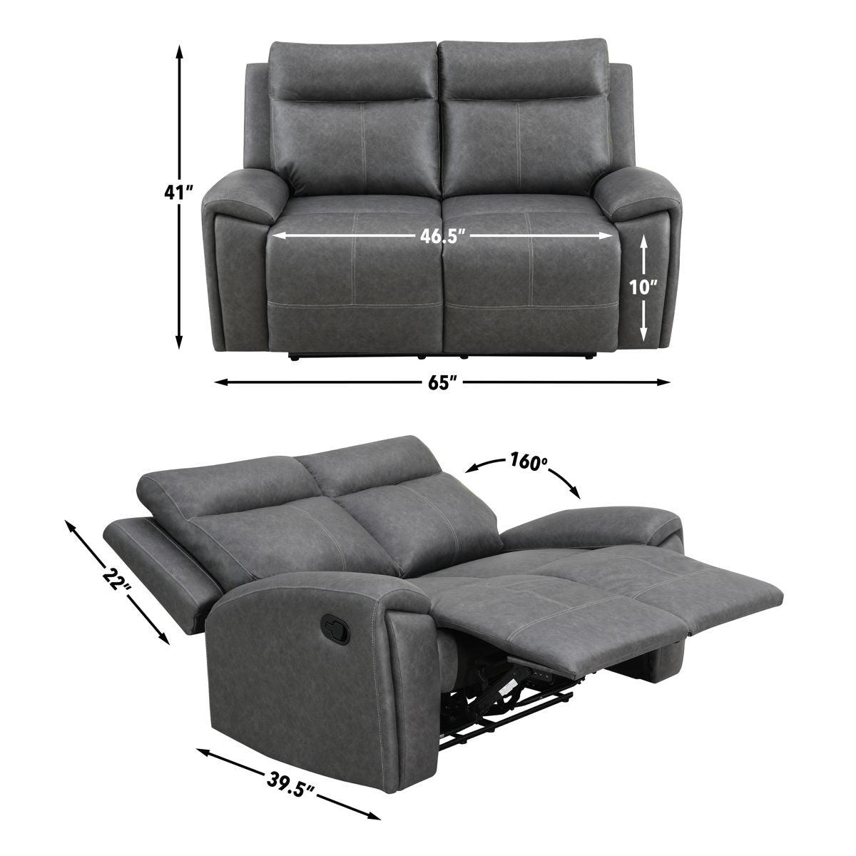 Steve Silver Furniture - Gaston - Manual Reclining Loveseat - Gray - 5th Avenue Furniture