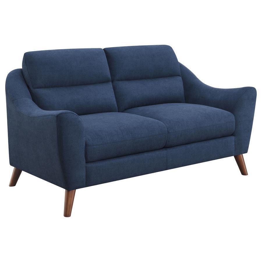 CoasterEssence - Gano - Sloped Arm Upholstered Loveseat - Navy Blue - 5th Avenue Furniture