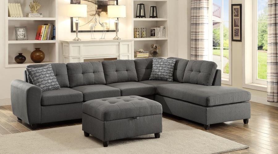 CoasterEveryday - Stonenesse - Upholstered Tufted Sectional With Storage Ottoman - Gray - 5th Avenue Furniture
