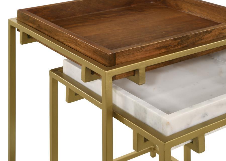 Coaster Fine Furniture - Bolden - 2 Piece Square Nesting Table With Recessed Top - Gold - 5th Avenue Furniture