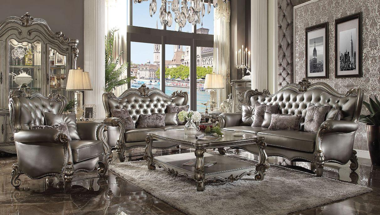 ACME - Versailles - Sofa - Silver PU & Antique Platinum - 5th Avenue Furniture