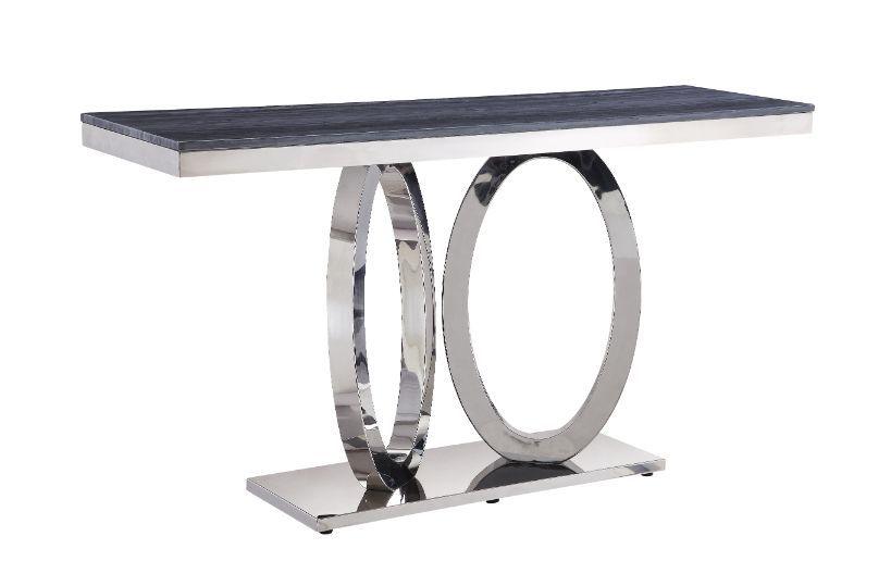 ACME - Zasir - Accent Table - Gray Printed Faux Marble & Mirrored Silver Finish - 5th Avenue Furniture