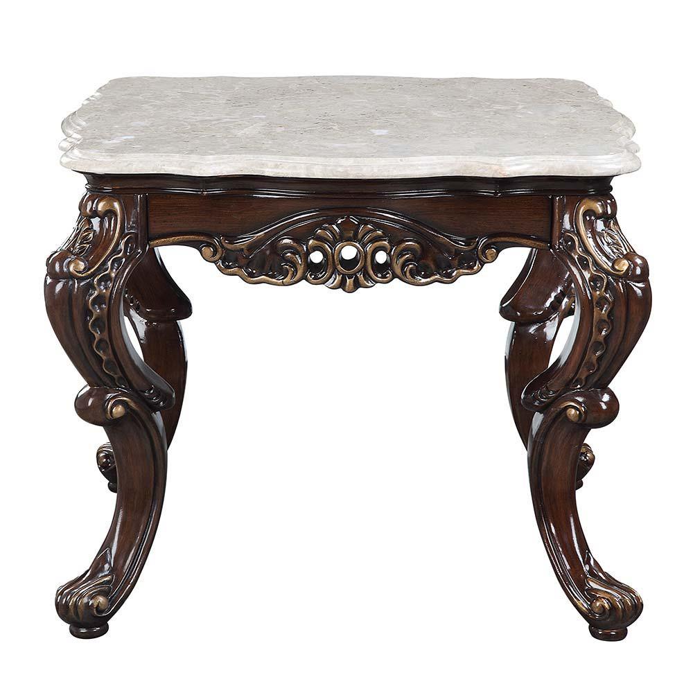 ACME - Benbek - End Table - Marble & Antique Oak Finish - 5th Avenue Furniture