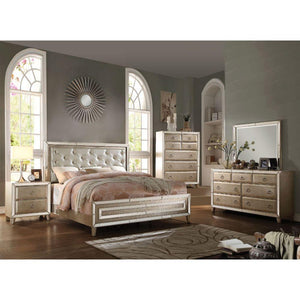 ACME - Voeville - Eastern King Bed - Matte Gold PU & Antique Silver - 5th Avenue Furniture