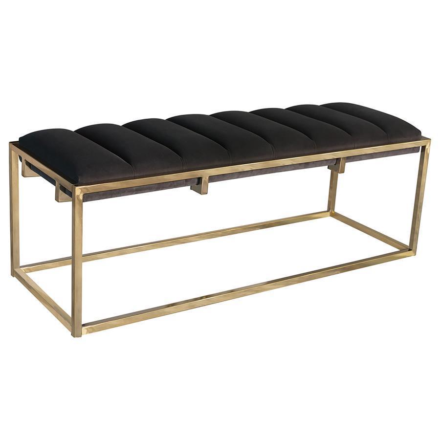 CoasterElevations - Lorena - Tufted Cushion Bench - Dark Gray And Gold - 5th Avenue Furniture