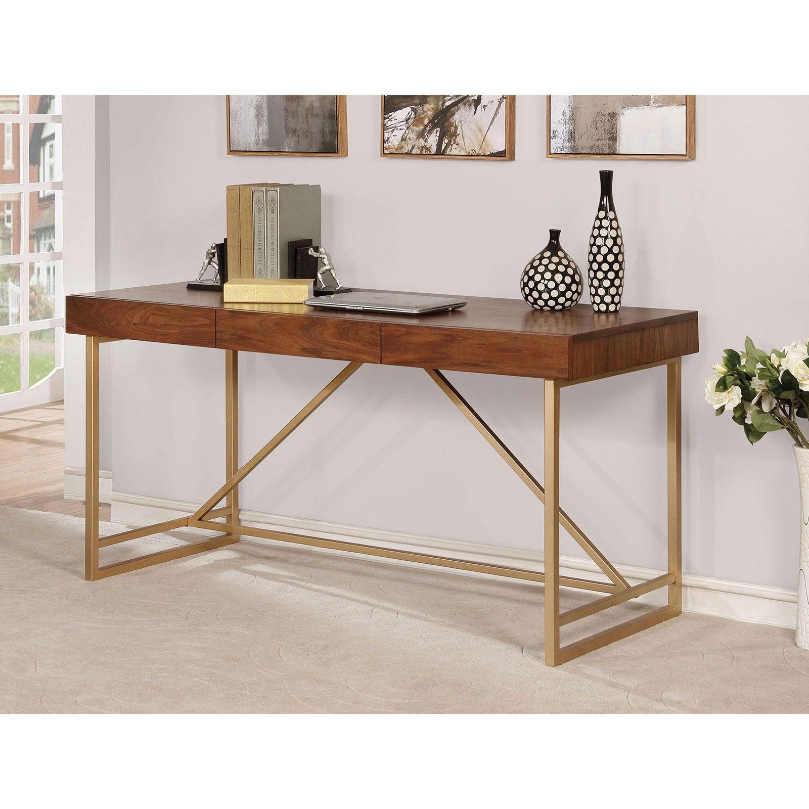 Furniture of America - Halstein - Writing Desk - Light Walnut / Gold - 5th Avenue Furniture