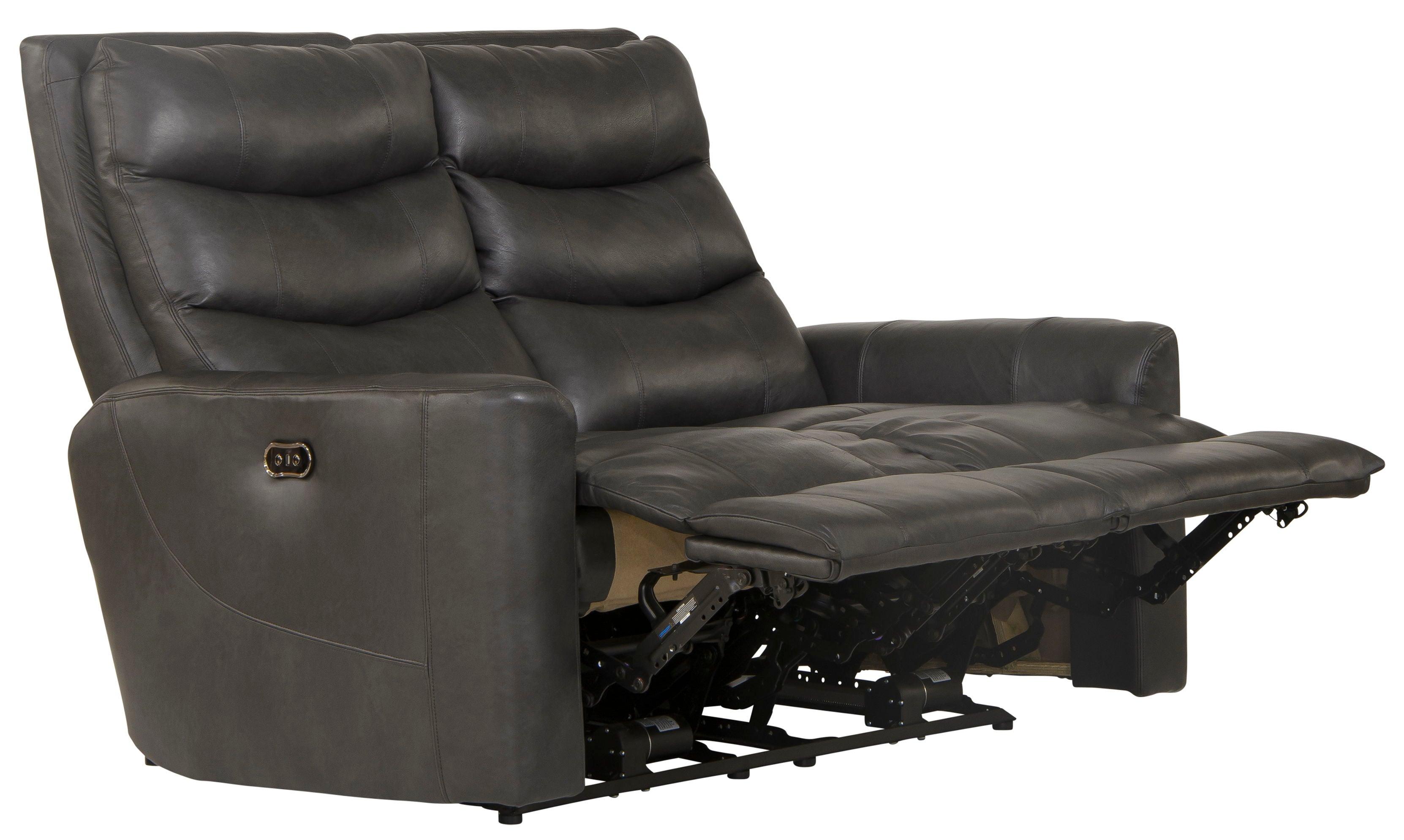 Catnapper - Bosa - Power Reclining Loveseat - Charcoal - Leather - 5th Avenue Furniture