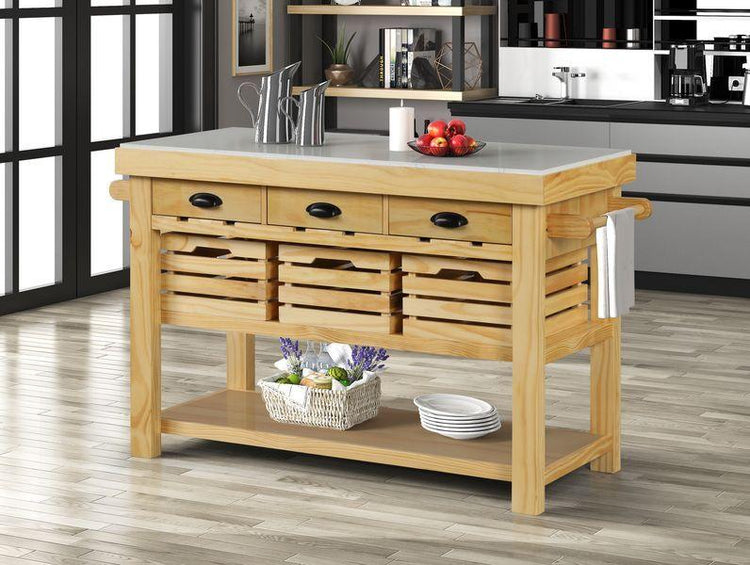 ACME - Grovaam - Kitchen Island - Marble & Natural Finish - 5th Avenue Furniture