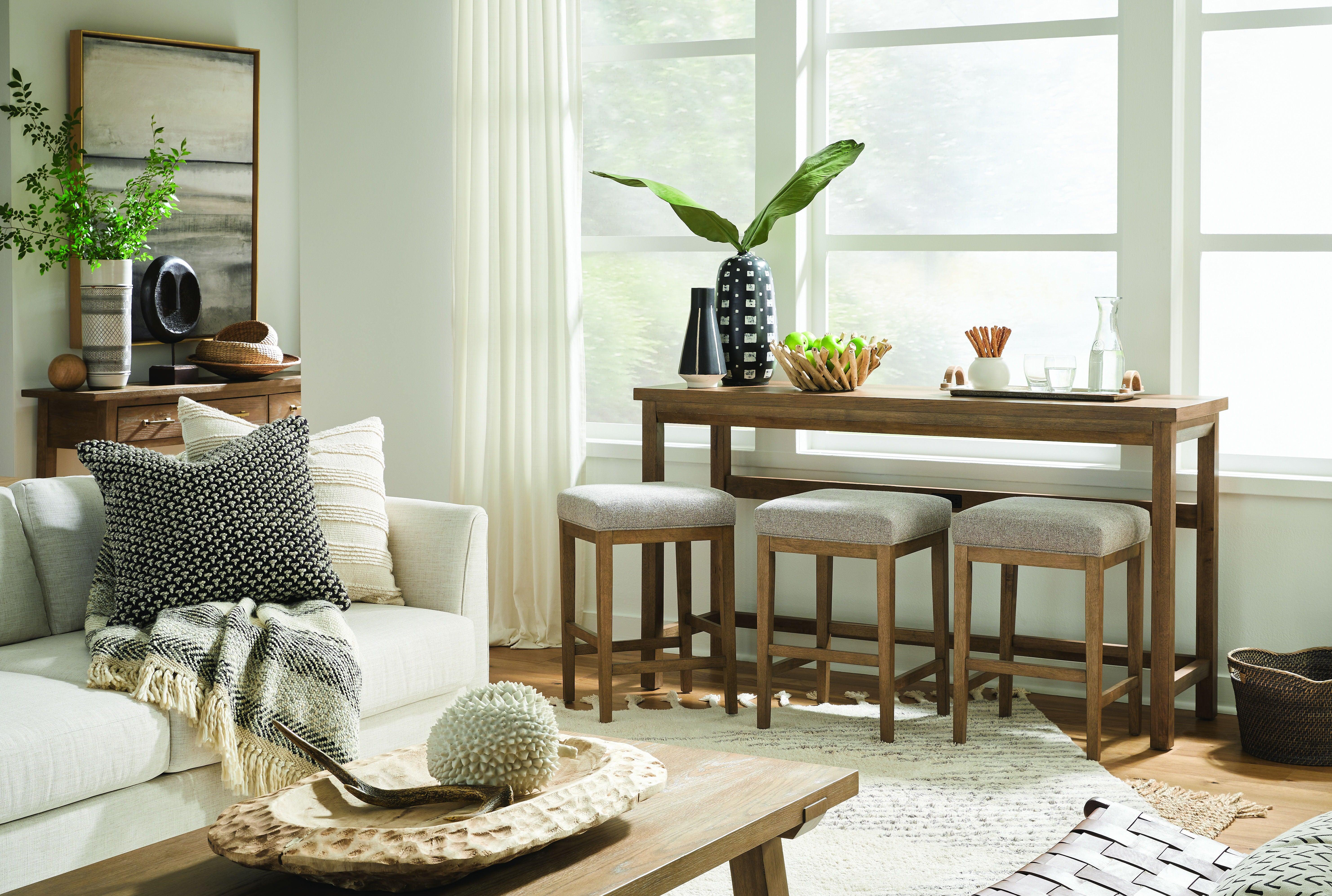 Magnussen Furniture - Lindon - Stool With Grey Upholstered Seat - Belgian Wheat - 5th Avenue Furniture