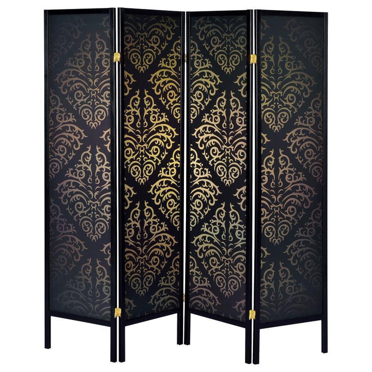 CoasterEveryday - Haidera - 4-panel Damask Pattern Folding Screen - Black - 5th Avenue Furniture