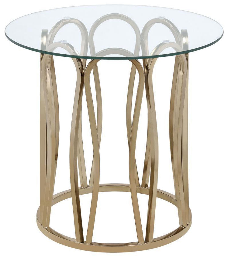 CoasterEssence - Monett - Round End Table - Chocolate Chrome And Clear - 5th Avenue Furniture