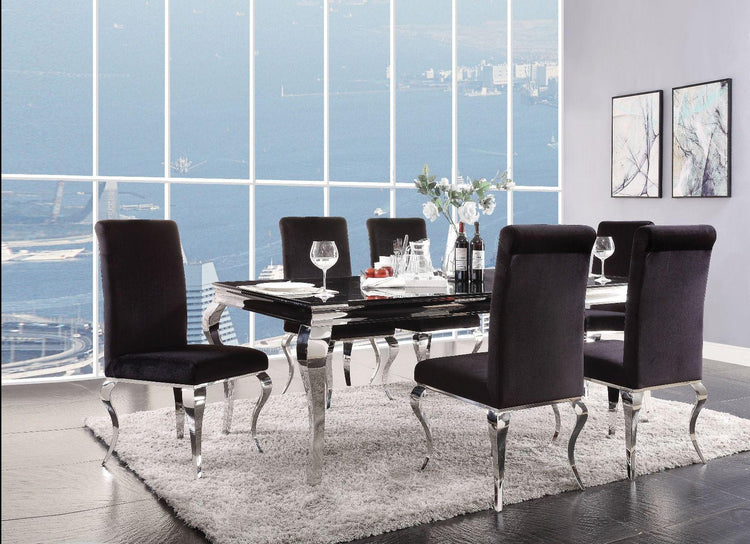 ACME - Fabiola - Dining Table - Stainless Steel & Black Glass - 5th Avenue Furniture