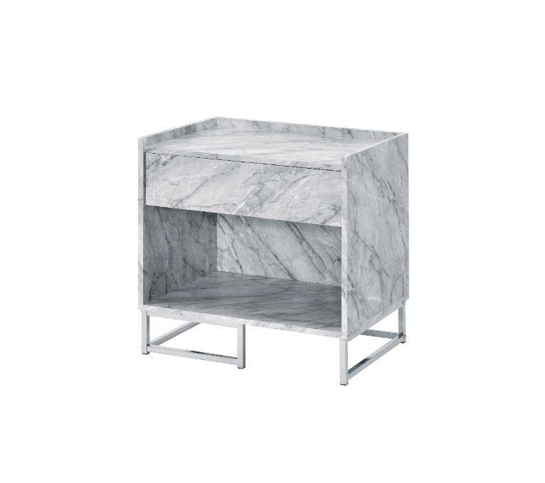 ACME - Azrael - Accent Table - White Printed Faux Marble & Chrome Finish - 5th Avenue Furniture