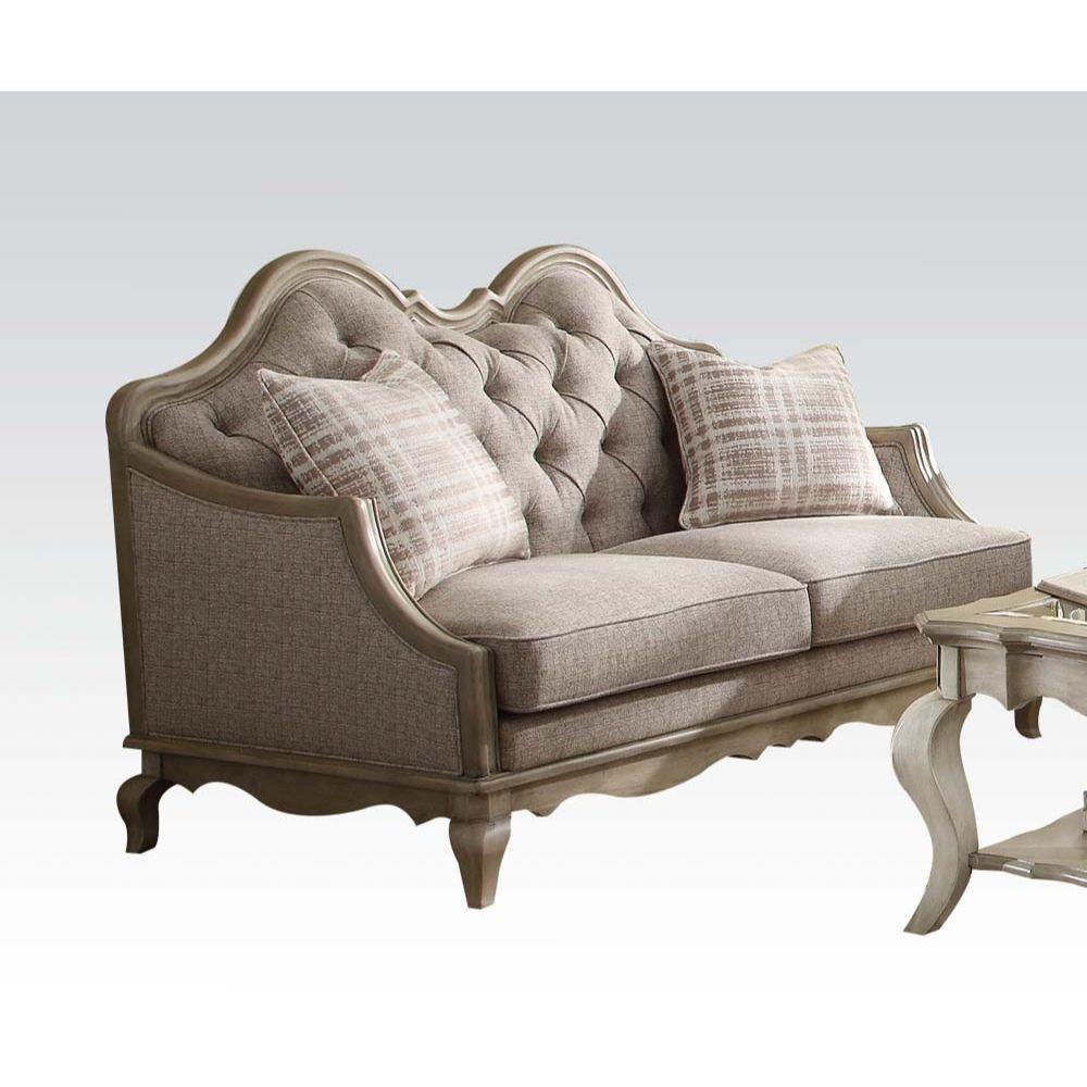 ACME - Chelmsford - Loveseat - Beige Fabric & Antique Taupe - 5th Avenue Furniture