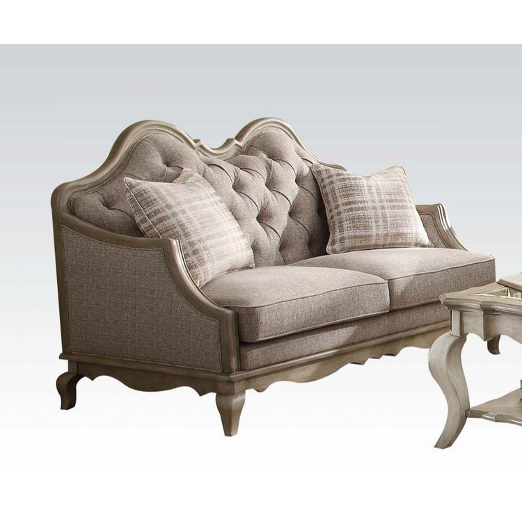 ACME - Chelmsford - Loveseat - Beige Fabric & Antique Taupe - 5th Avenue Furniture