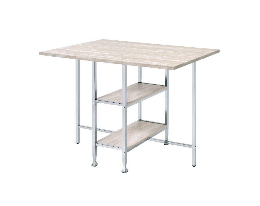 ACME - Raine - Counter Height Table - Antique White & Chrome Finish - 5th Avenue Furniture