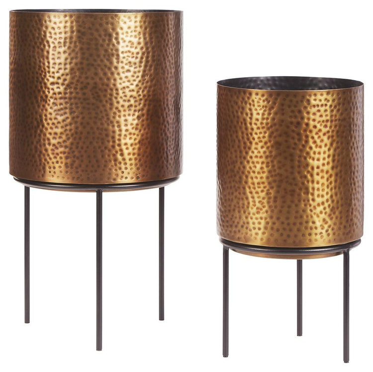 Ashley Furniture - Donisha - Antique Brass Finish - Planter Set (Set of 2) - 5th Avenue Furniture