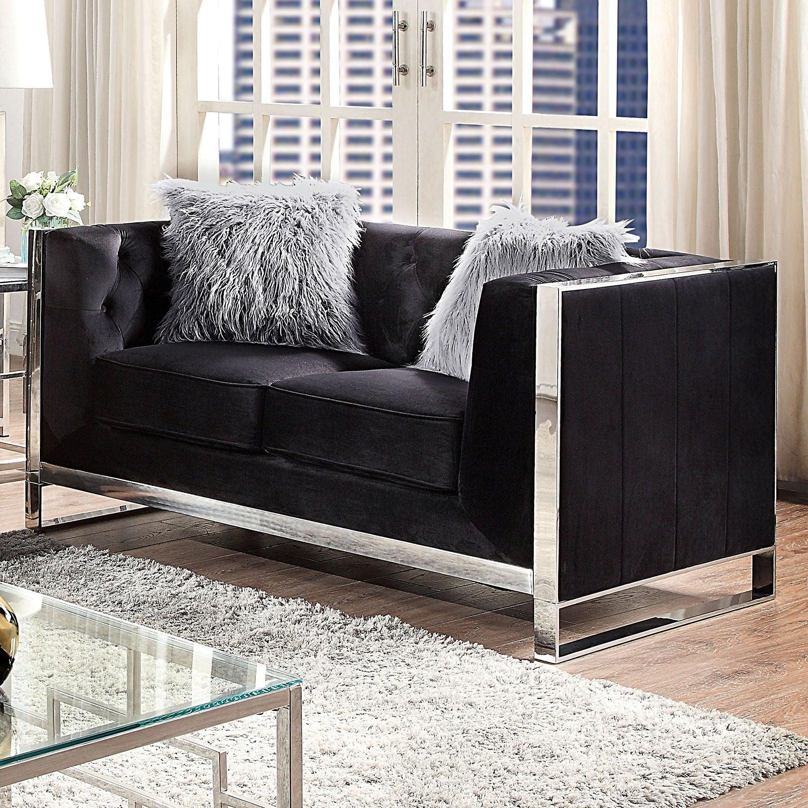 Furniture of America - Evadne - Loveseat With Pillows - Black - 5th Avenue Furniture