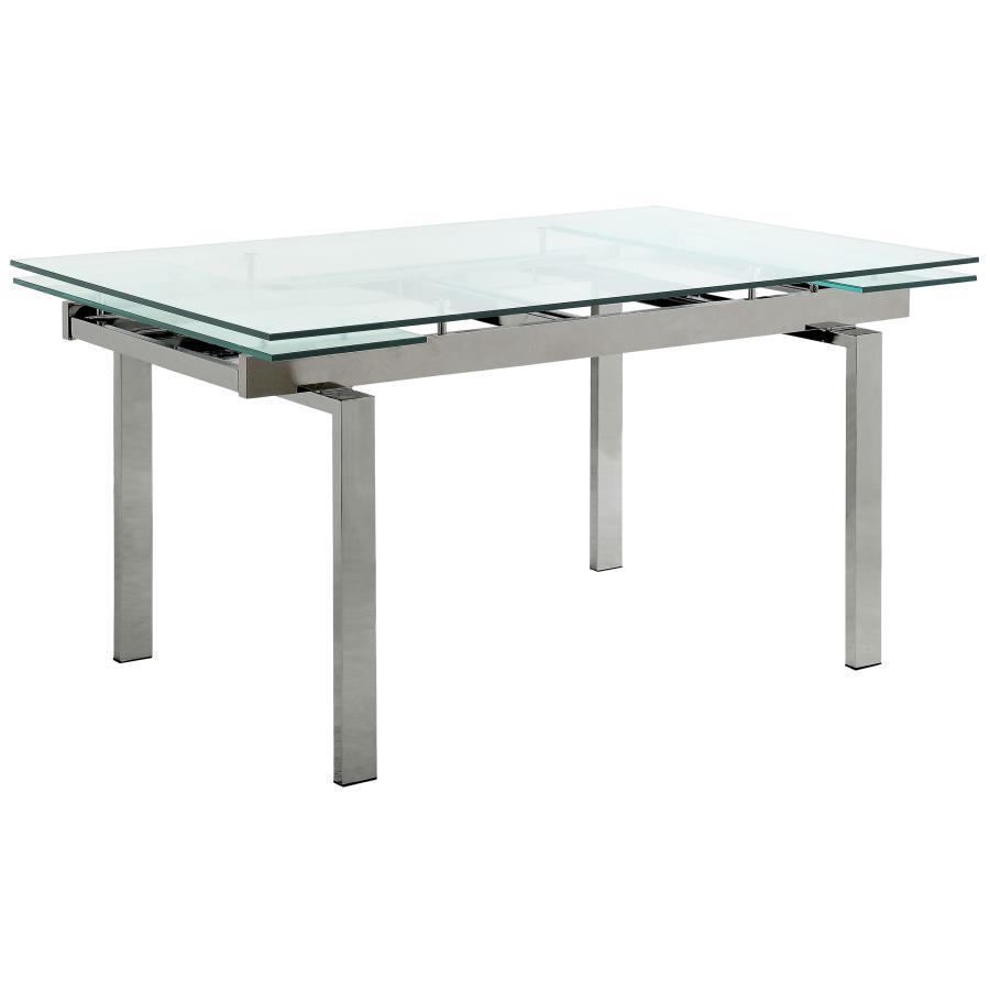 CoasterEssence - Wexford - Glass Top Dining Table With Extension Leaves - Chrome - 5th Avenue Furniture