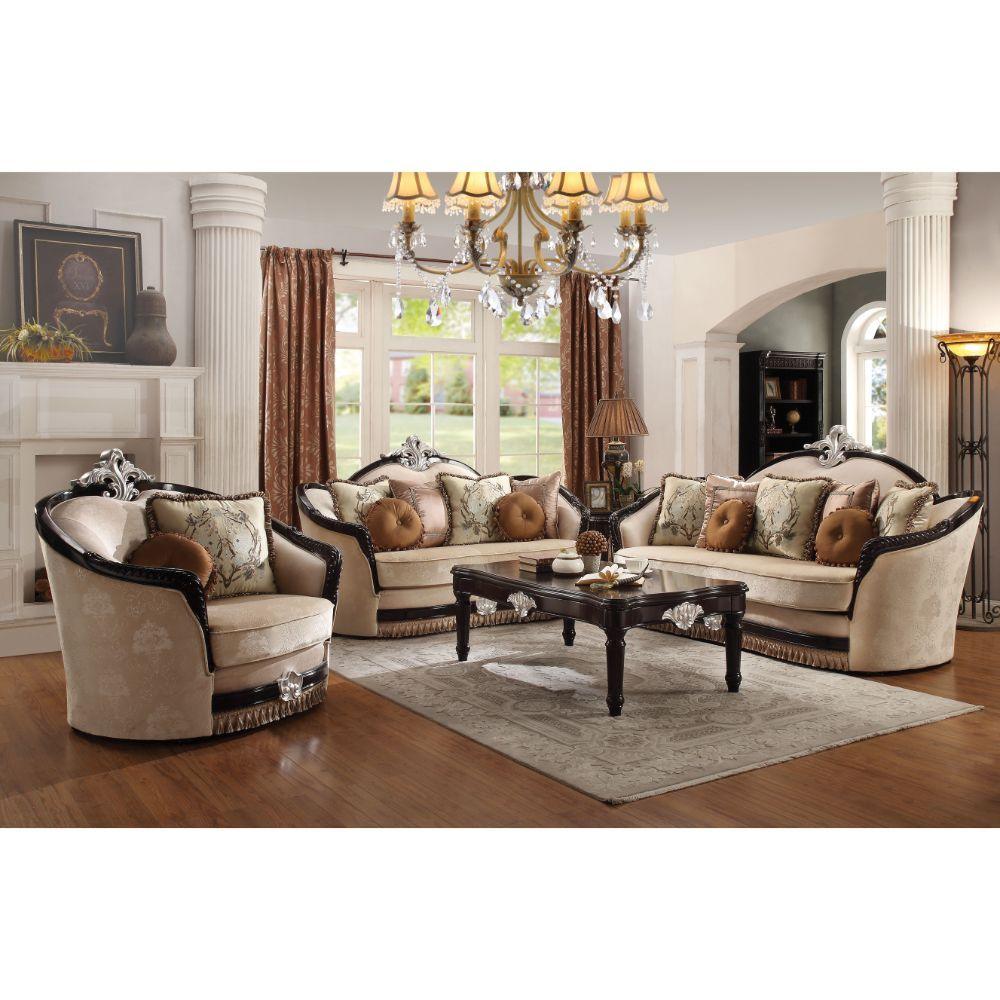 ACME - Ernestine - Loveseat - Tan Fabric & Black - 5th Avenue Furniture