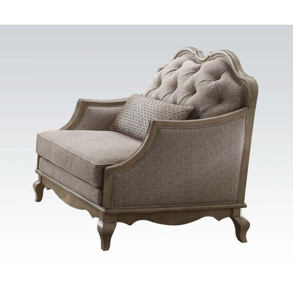 ACME - Chelmsford - Chair - Beige Fabric & Antique Taupe - 5th Avenue Furniture