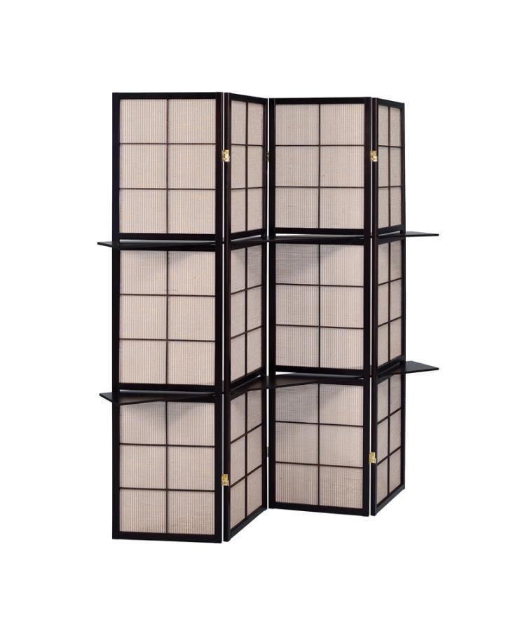 CoasterEveryday - Iggy - 4-Panel Folding Screen With Removable Shelves Tan And - Cappuccino - 5th Avenue Furniture